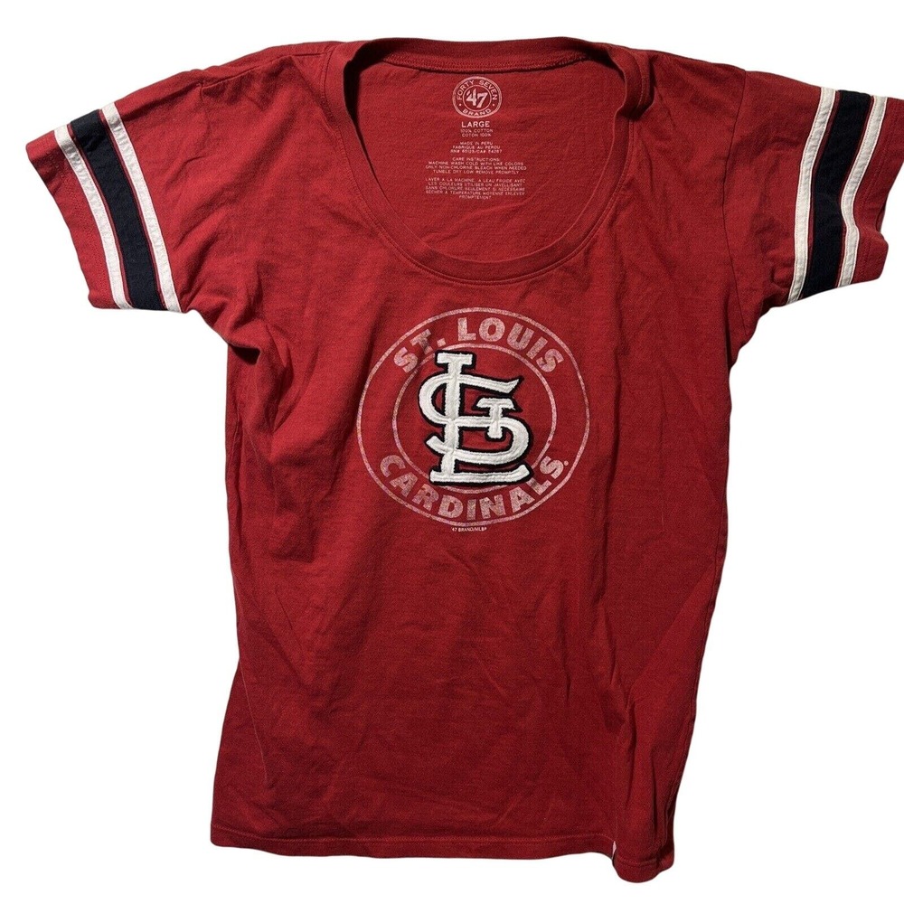47‎ Brand St Louis Cardinals Red Athletic Stripe T Shirt Women Large